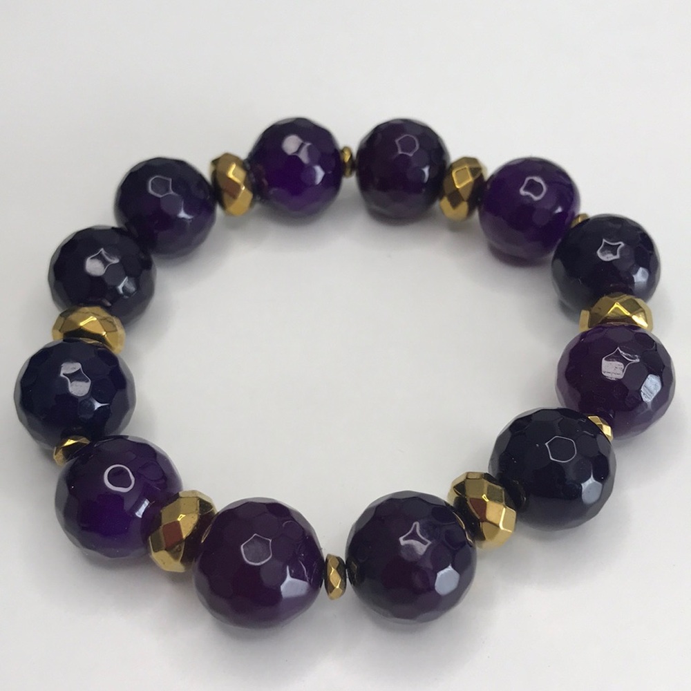 NWOT Custom Handmade Purple Amethyst Color Beads and Gold Accent Bracelet